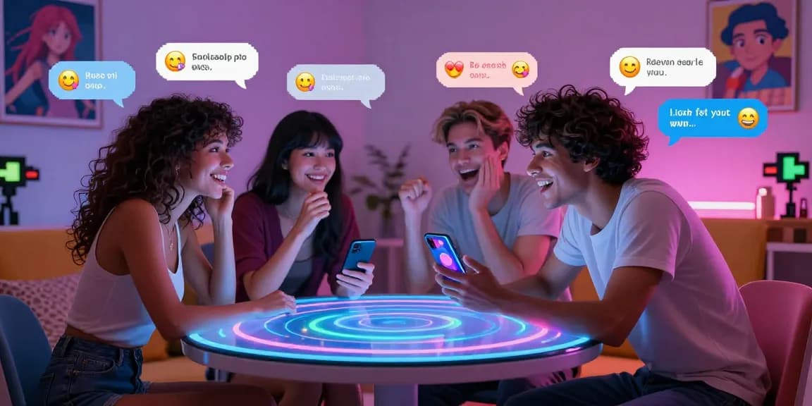 Engaging AI ecchi chat scene with diverse characters and vibrant digital interactions.