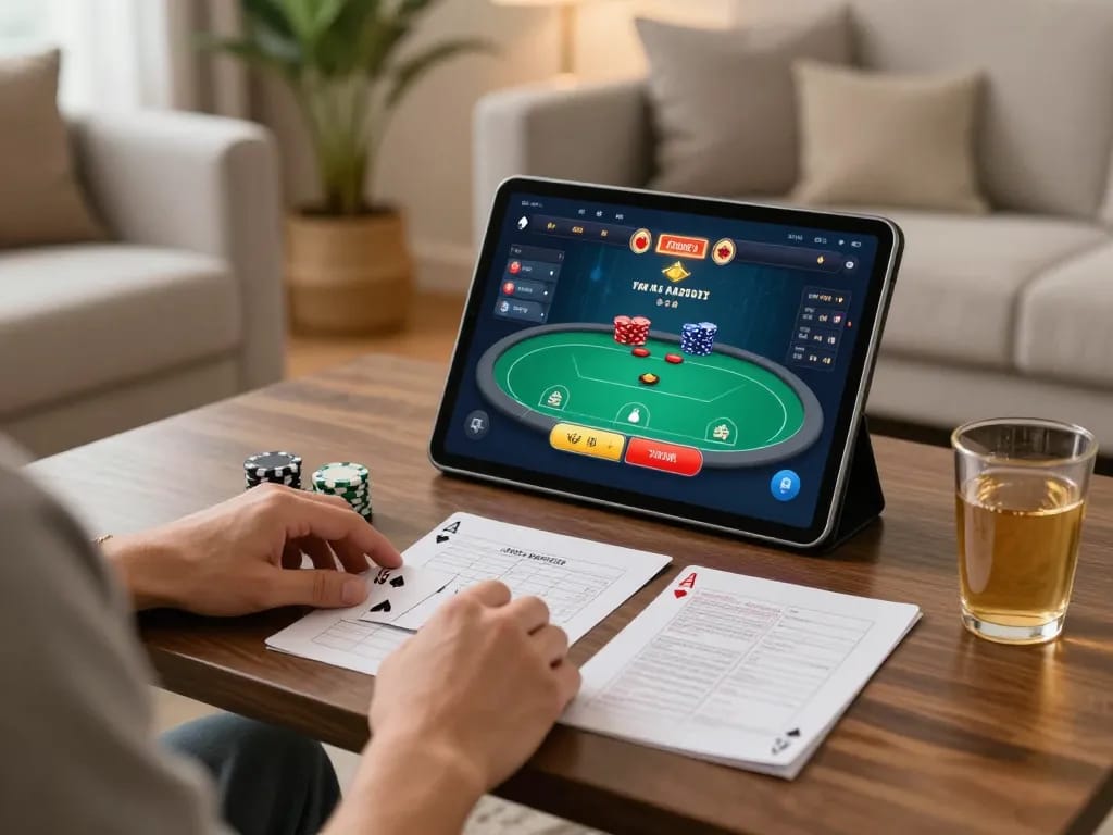 Engaging in god55 online poker with strategy notes and a cozy atmosphere