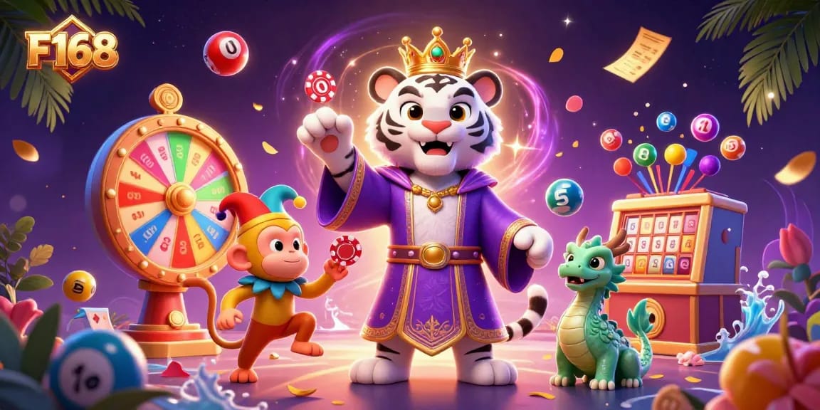Join the excitement at F168 with a vibrant illustration capturing casino thrills and winning strategies.