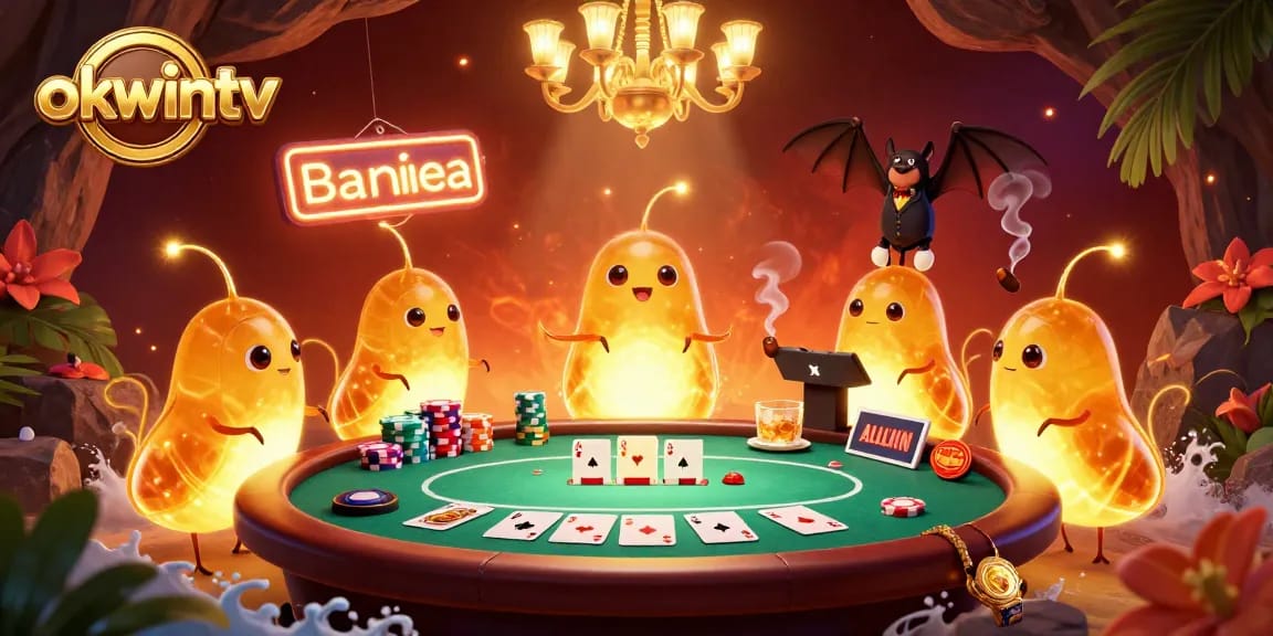 Engage with okwintv's vibrant cave casino scene featuring glowworms and poker elements!