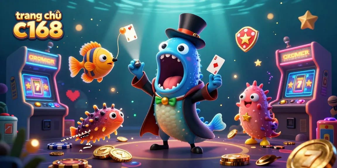 Experience the thrilling scene at trang chủ c168 with magical creatures in a vibrant casino setting.