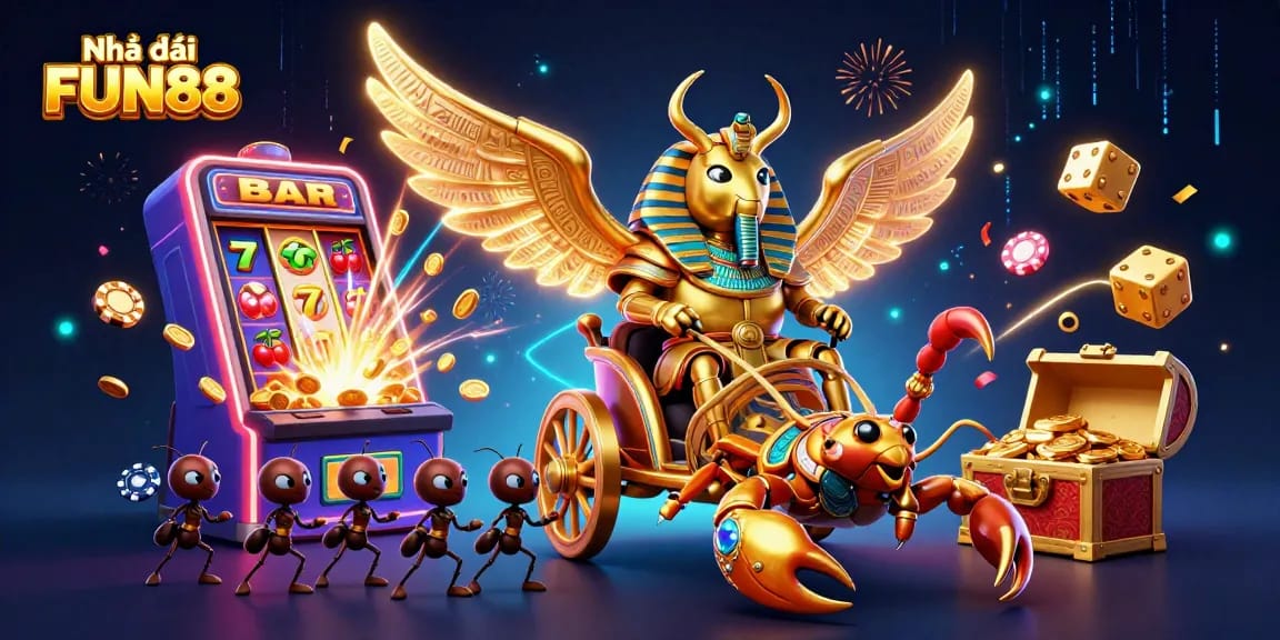 Experience thrilling gaming action at Nhà cái FUN88 with exciting casino elements and vibrant visuals.