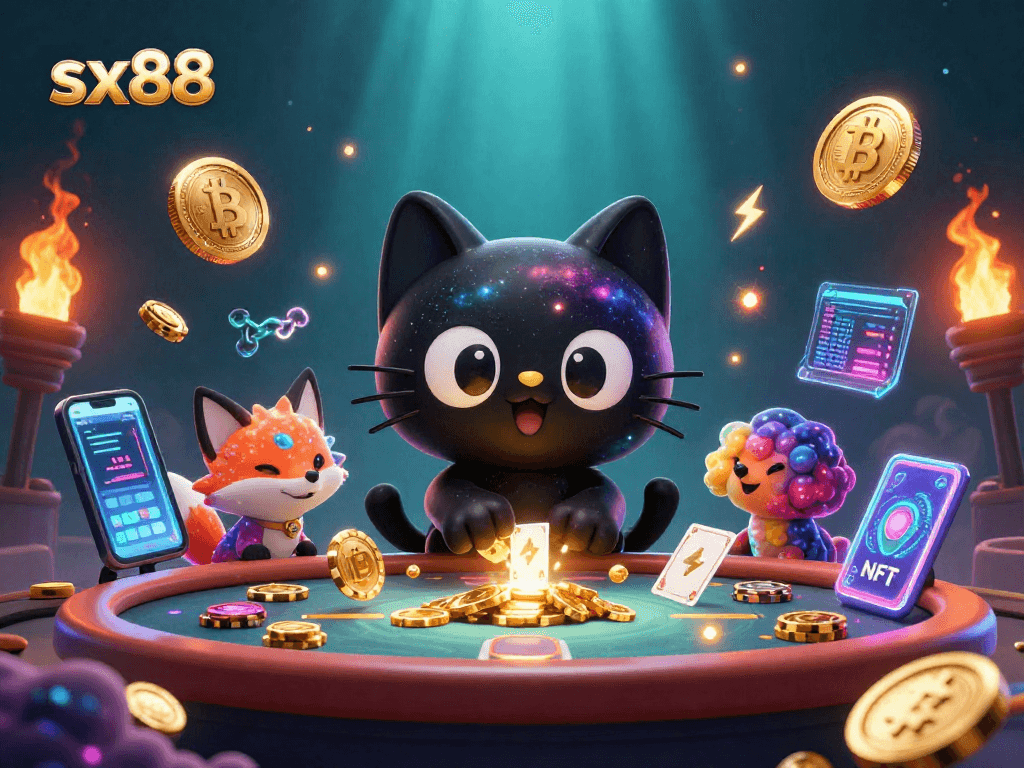 Experience the thrill of sx88 in an exciting cosmic casino adventure with vibrant characters and crypto elements.