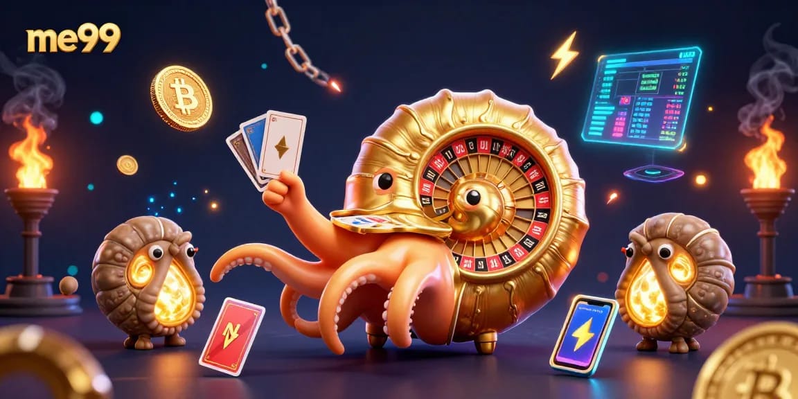 Experience vibrant gaming excitement at me99 with a dazzling roulette nautilus and glowing coins.