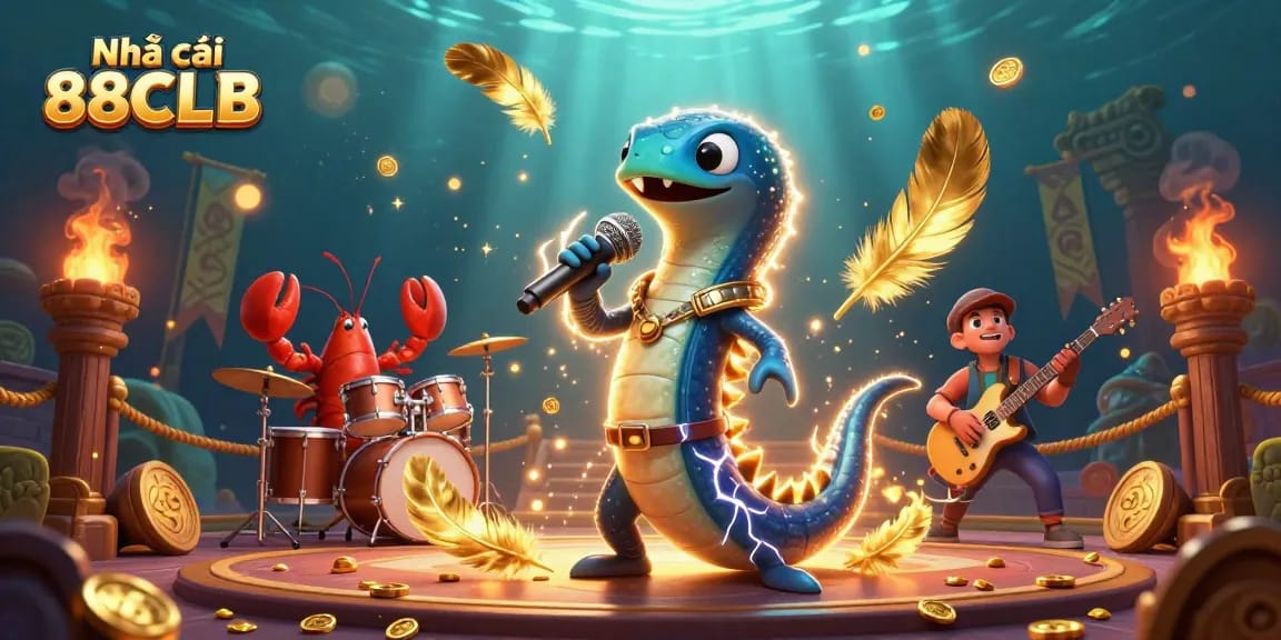 Experience exciting gaming action with Nhà cái 88CLB's electric eel DJ and oceanic party in a vibrant casino.