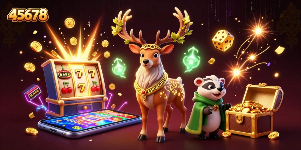 Spin to win with 45678 at the dynamic casino scene featuring a slot machine jackpot explosion.