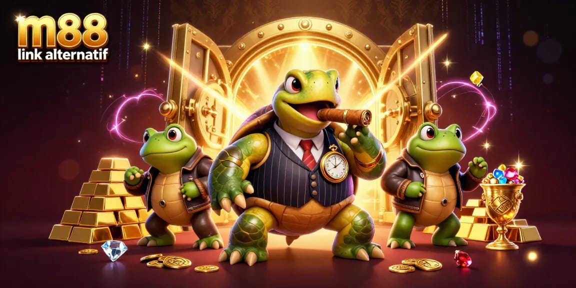 Engage with the ultimate m88 link alternatif experience in this vibrant 3D casino scene.