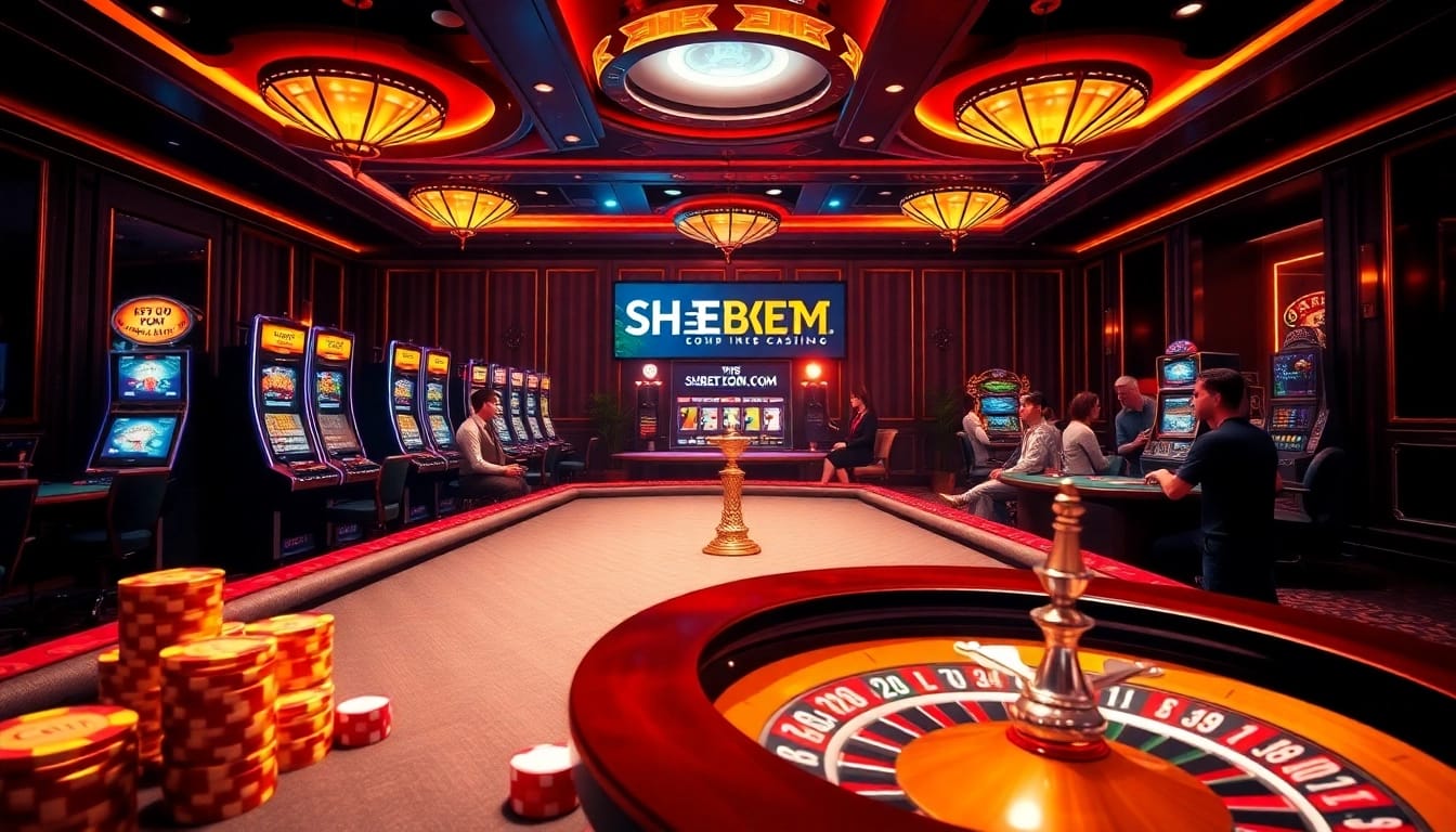 Experience SHBET COM with engaging poker and slot game excitement in a luxurious casino setting.