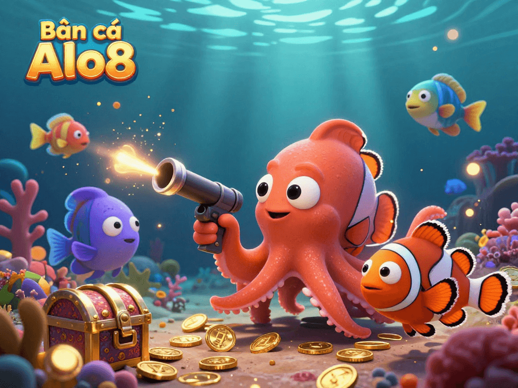 Experience thrilling fish shooting action in Bắn cá Alo8 with colorful sea creatures and treasures.