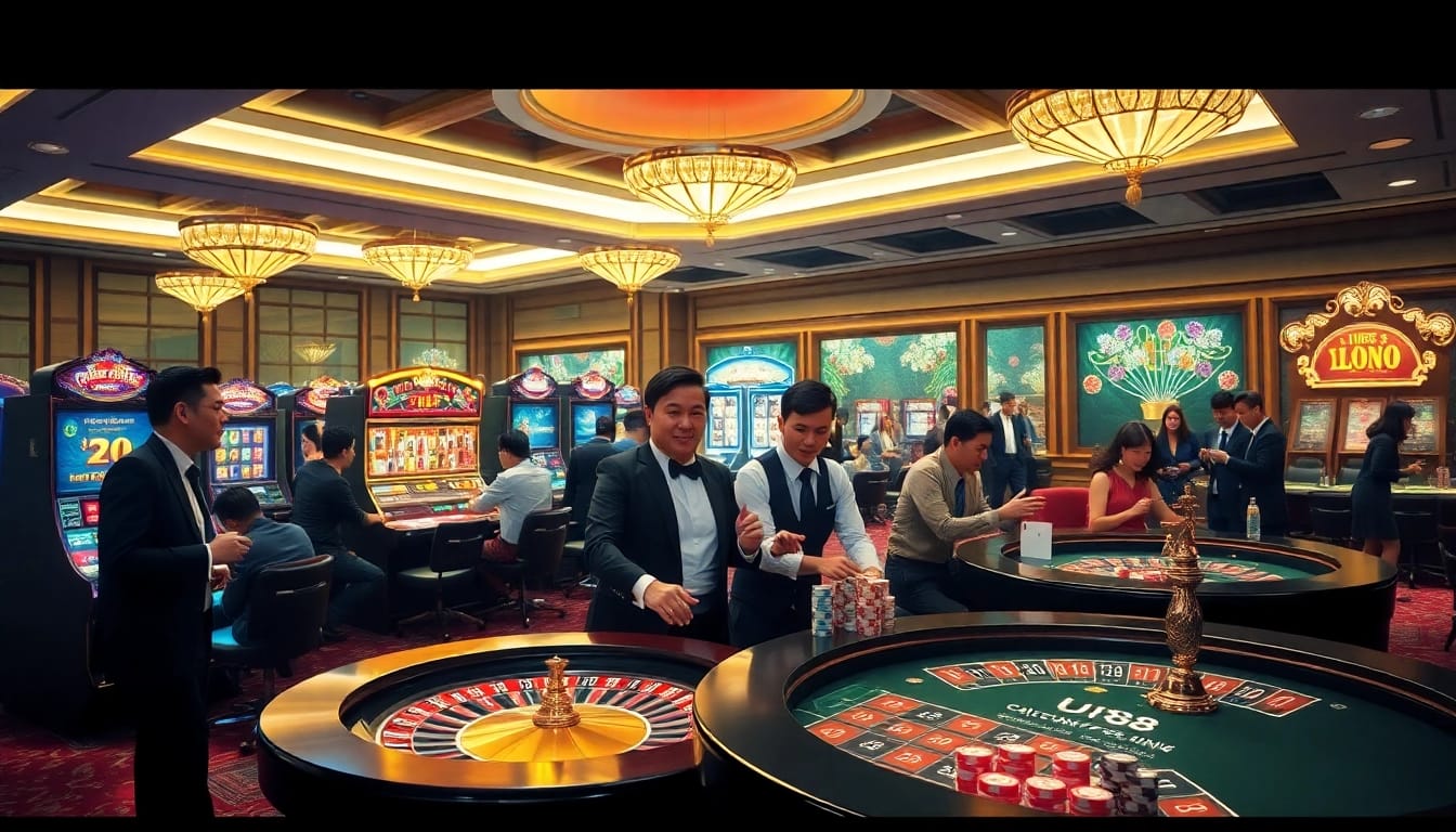 Gamblers enjoying an exciting moment on the UU88 online platform with vibrant games and friendly interactions.