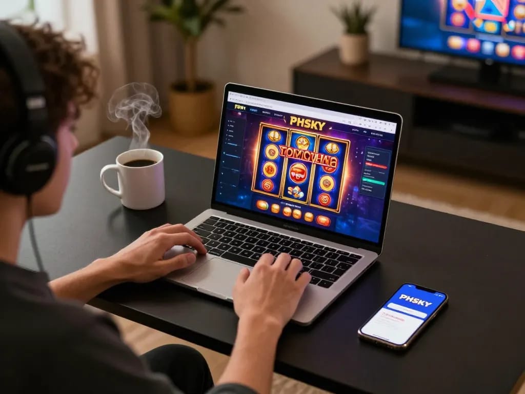 Player enjoying an exciting gaming session on PHSKY with vibrant slot graphics