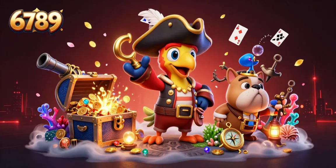 Experience thrilling adventures with 6789 in an ultra-detailed 3D pirate casino illustration.