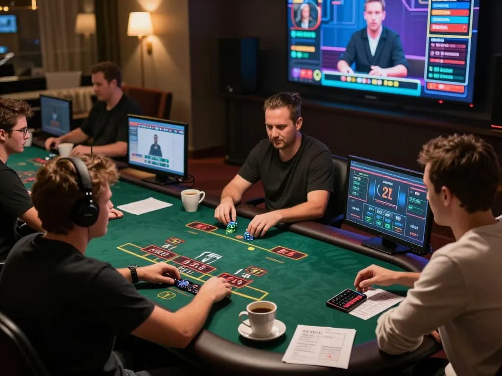 Active players enjoying rik vip online blackjack in a cozy home setting with live dealer action.
