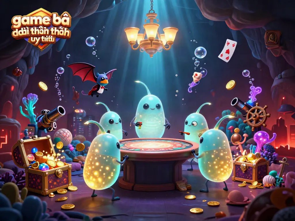 Experience the thrill of game bài đổi thưởng uy tín with vibrant glowworms illuminating an underwater casino.