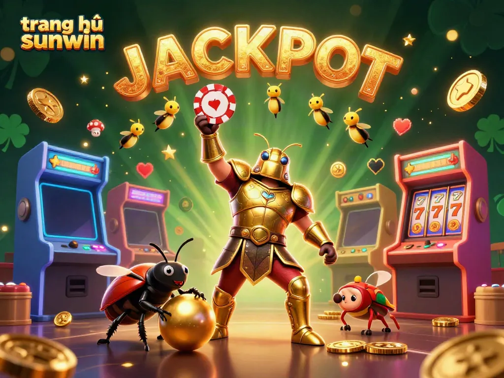 Engage with the captivating world of gambling at trang chủ sunwin with vibrant illustrations of a victorious beetle and exciting game elements.