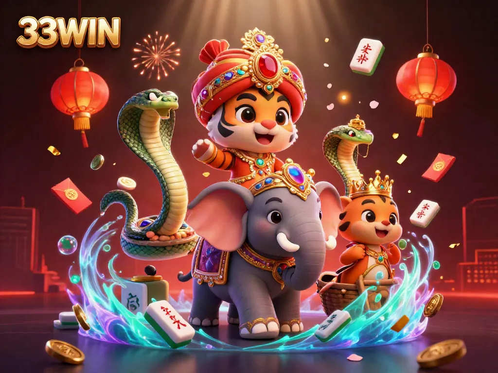 Experience the excitement at 33WIN with immersive gaming adventures featuring a royal tiger and elephant!