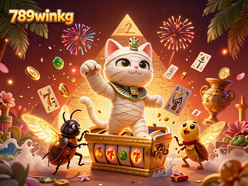 Engage in thrilling spins with 789winkg's 3D cartoon mummy cat and exciting jackpot features.