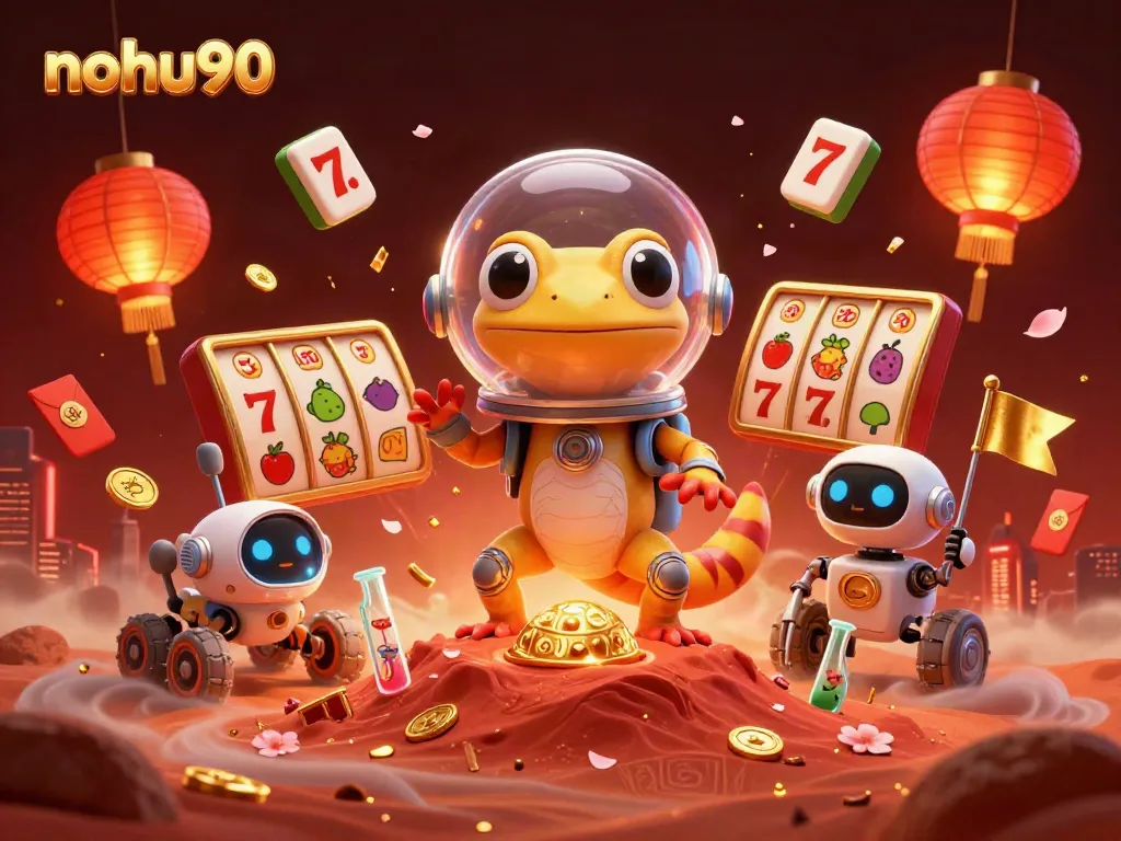 Experience nohu90's thrilling casino adventure with a Martian gecko discovering treasures on Mars