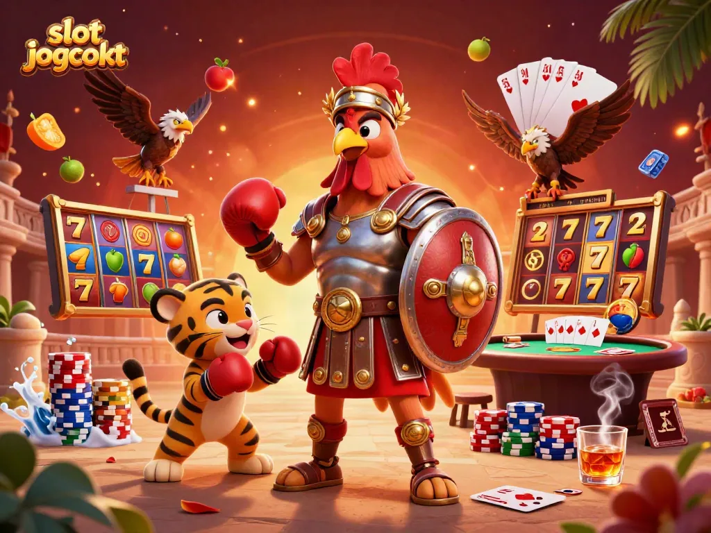 Experience thrilling slot jackpot wins with a dynamic scene of animated characters celebrating cash prizes.