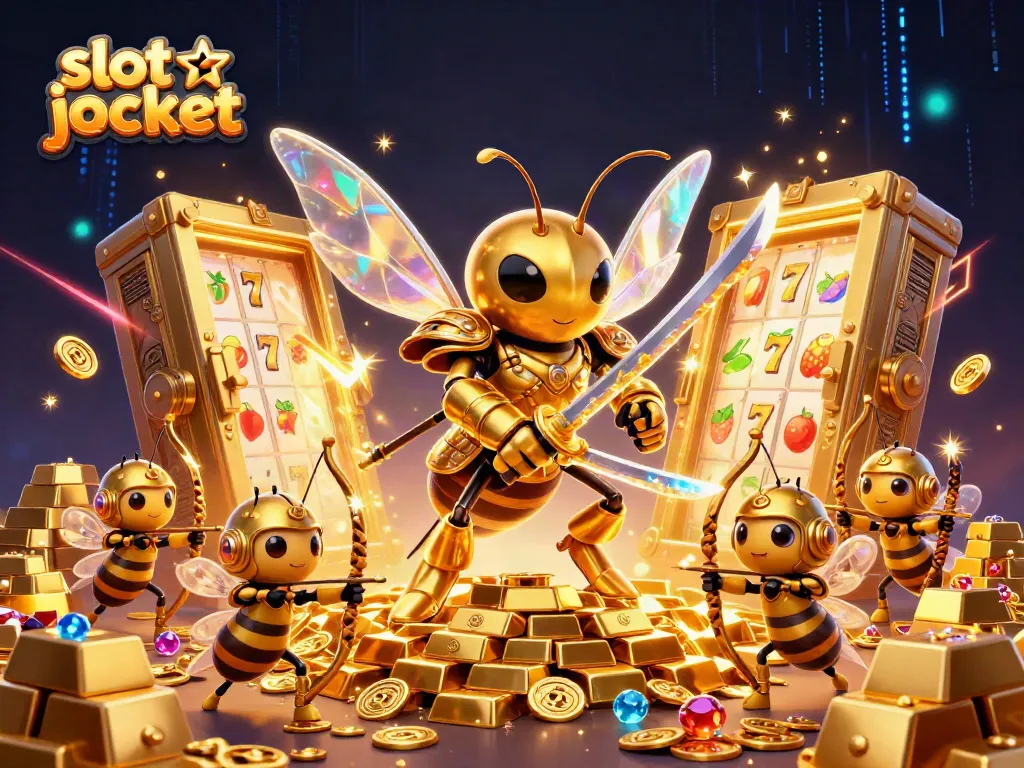 Experience the thrill of a slot jackpot with a dynamic scene of treasure and captivating characters.