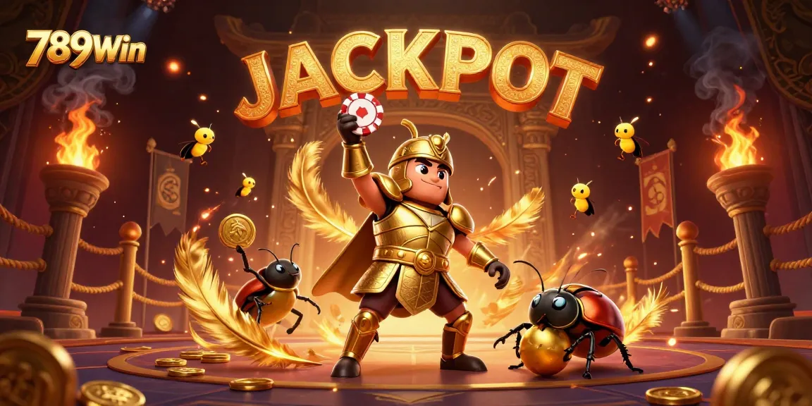 Immerse in the excitement of 789Win with cartoon beetles celebrating a jackpot in a vibrant casino scene.