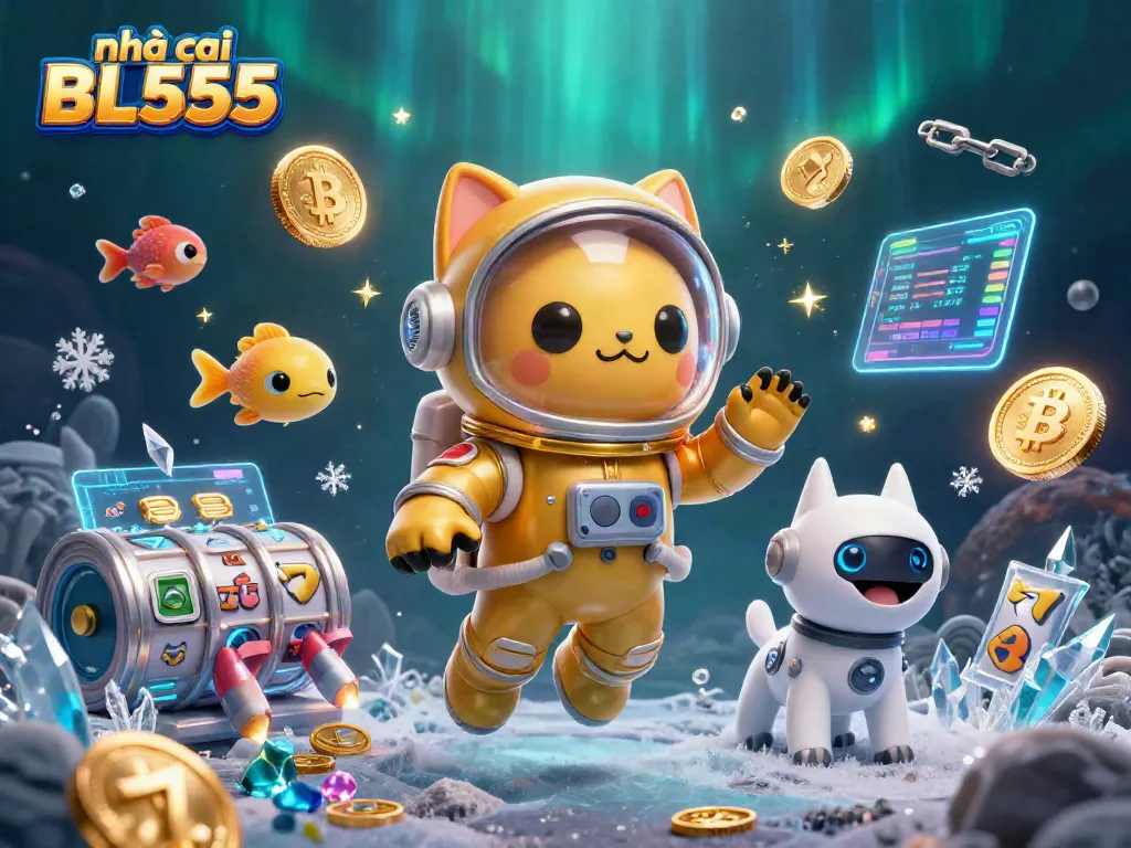 Engage with nhà cái BL555's thrilling slots and jackpots in this vibrant 3D casino scene.