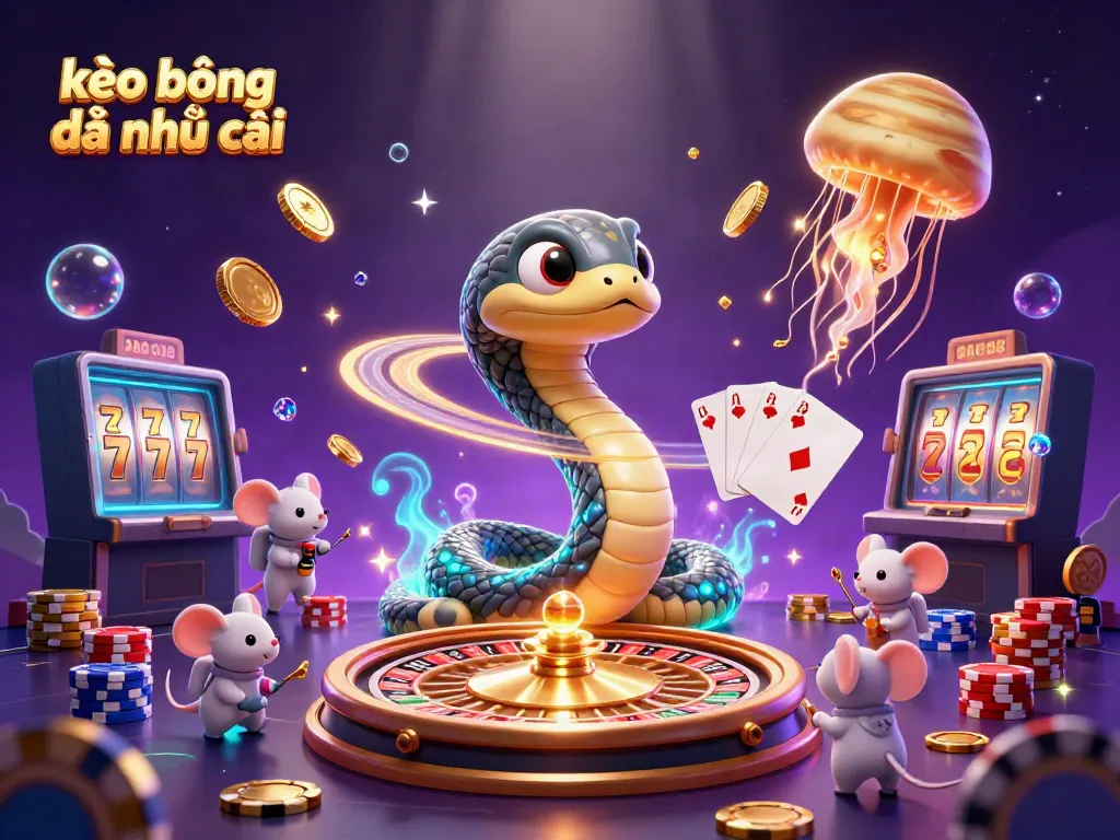 Experience thrilling betting with the kèo bóng đá nhà cái illustrated in a dynamic casino-themed cosmic scene.