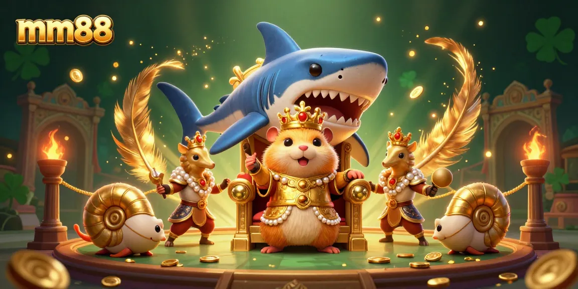 Engage with mm88's online gaming realm through a vibrant 3D illustration featuring a hamster king.