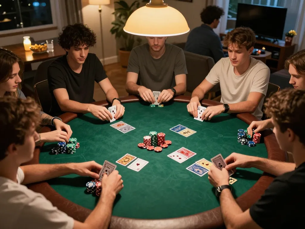 Engaged players enjoying an iwin home poker night with dynamic gameplay and friendly competition.