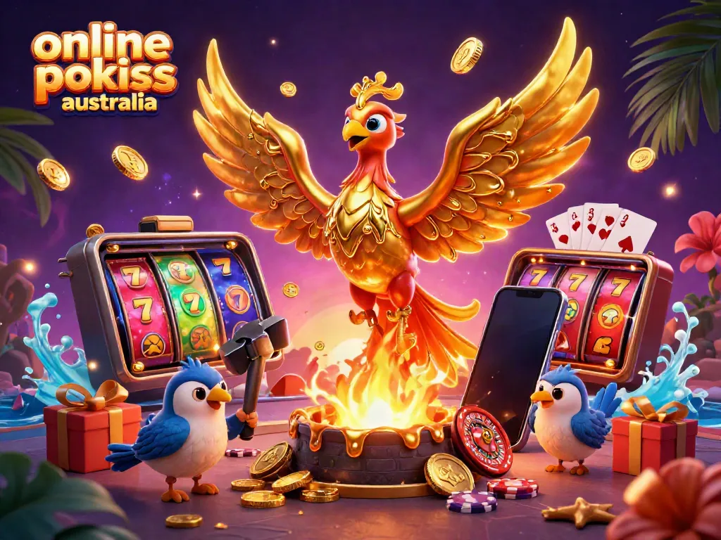 Spin and win with online pokies Australia featuring golden phoenix and dynamic gaming elements.