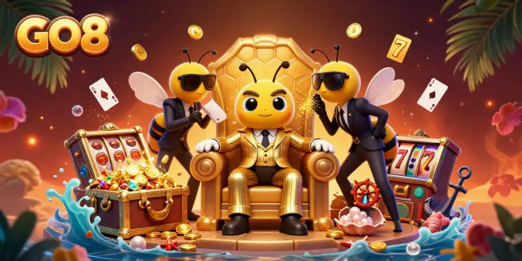 Experience the GO8 thrill in an exciting 3D casino world packed with gold coins and slot machines.
