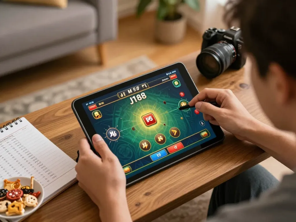 Engaging user strategizing bets on J188 game while enjoying casual online gaming at home