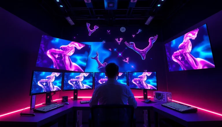 Creating AI porn imagery in a modern digital studio environment.