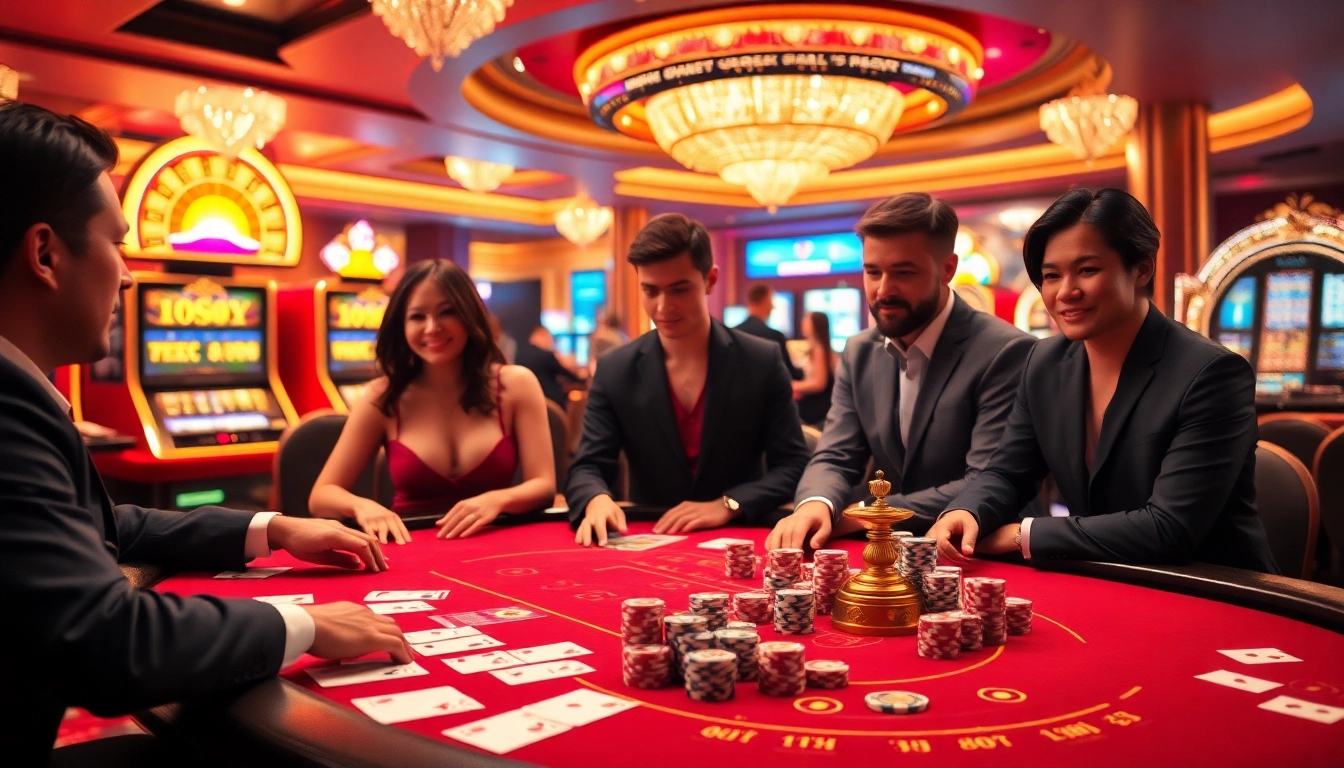 Experience thrilling gaming action at https://32winvip.casa/ featuring luxurious casino tables and vibrant slot machines.