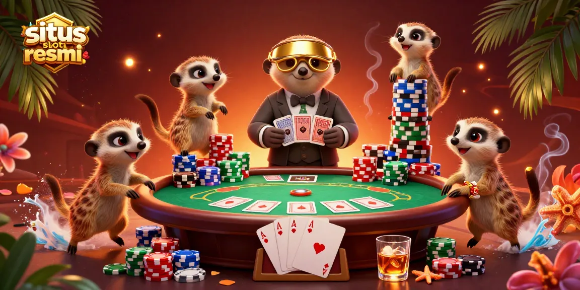 Experience the excitement of situs slot resmi as meerkats master casino operations with poker games and vibrant chips.