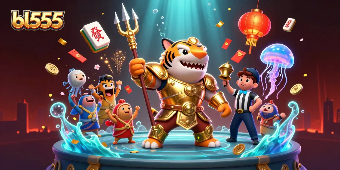 Experience the excitement of gambling with bl555 in a vibrant underwater casino scene featuring thrilling characters and game elements.