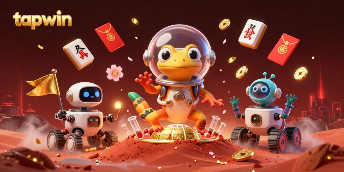 Engage with the fun at tapwin in a dynamic 3D illustration featuring an alien discovering a buried casino.