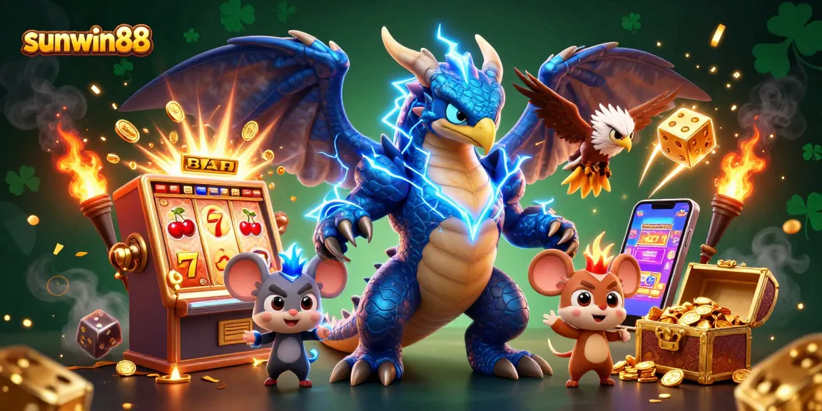 Experience the thrill of gaming at sunwin88 with a dynamic 3D casino scene bursting with action.
