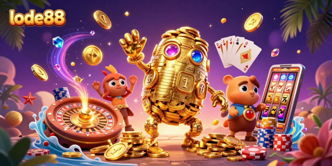 Spin the reels with lode88's golem and exciting casino elements in a vibrant 3D scene.