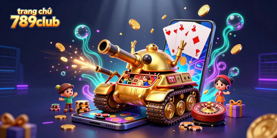 Spin and win at trang chủ 789club with a mini casino scene featuring a gold tank bursting with excitement.