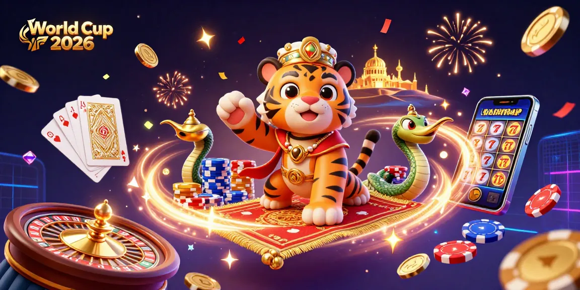 Experience the thrill of World Cup 2026 in this vibrant casino-themed illustration, featuring action and excitement.